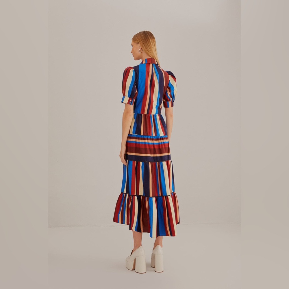 Farm Rio Multicolor Winter Stripes Short Sleeve Midi Dress - Picture 3 of 5